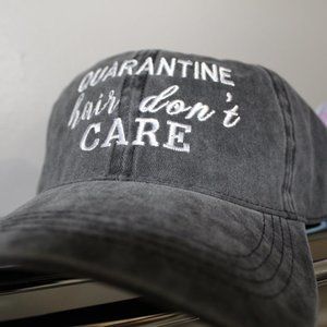 Black 'Quarantine Hair Don't Care' Embroidered Cap